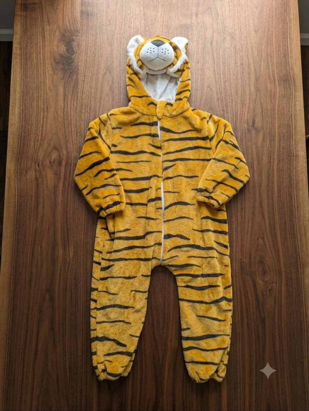 Kids Plush Tiger One-Piece Romper with Hood - Halloween Costume Or Dress Up Play